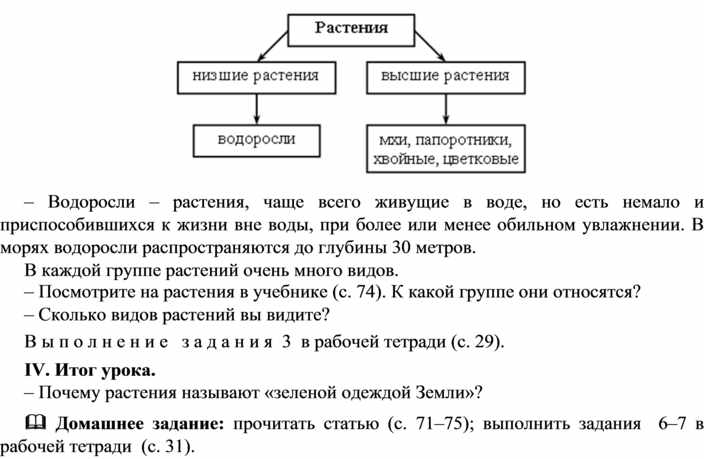 Конспект разнообразие растений 1 класс