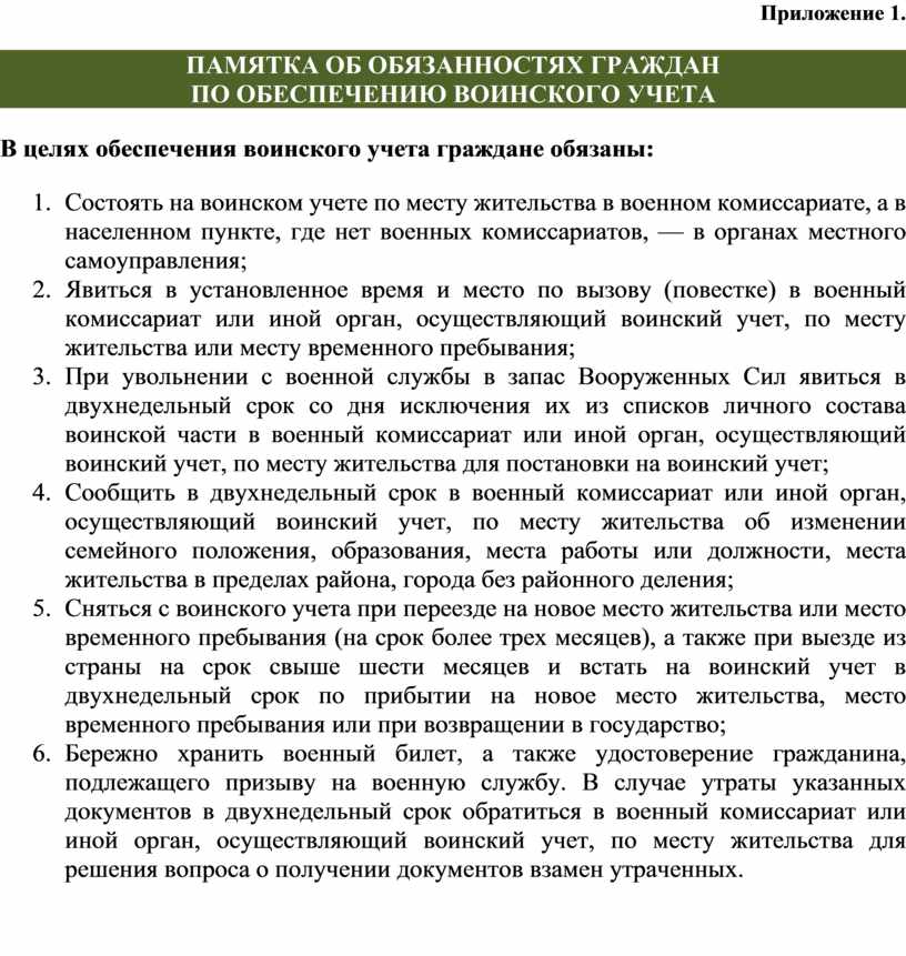 Учет в военном комиссариате. Памятка по воинскому учету. Основные документы воинского учета. Памятка для воинского учета. Обязанности по воинскому учету.