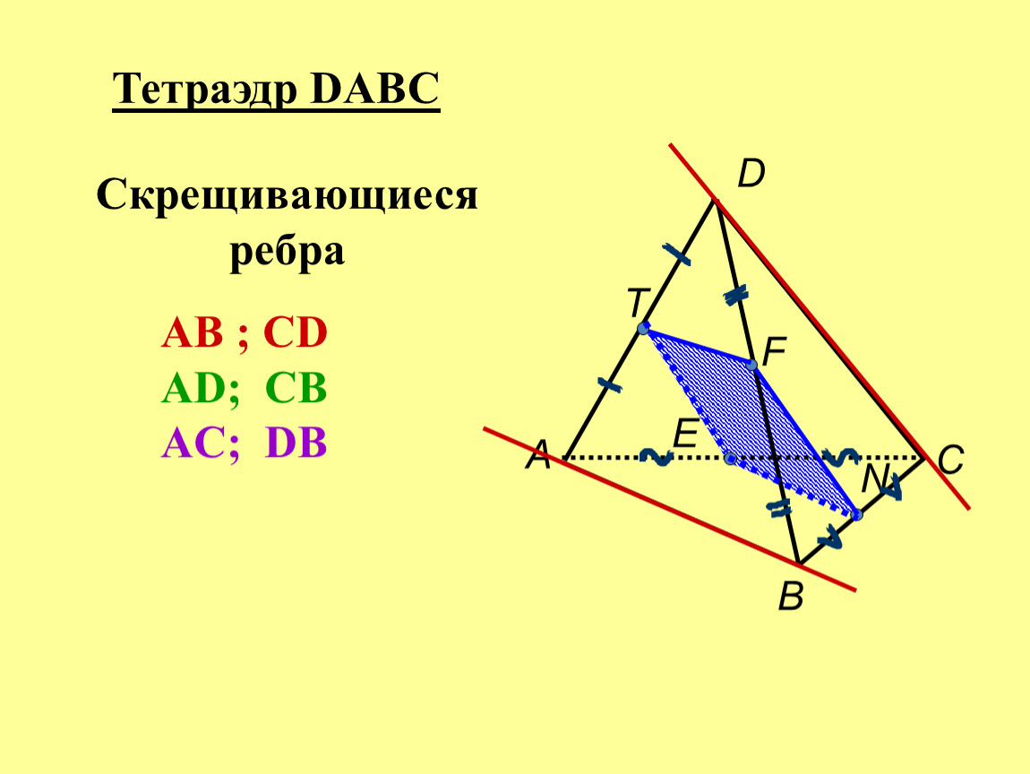 Ребра скрещивающихся прямых. Скрещивающиеся ребра тетраэдра. Скрещивающиеся прямые ребра. Скрещивающие Реба тетраэдра. Скрещивающиеся ребра тетраэдра ABCD.