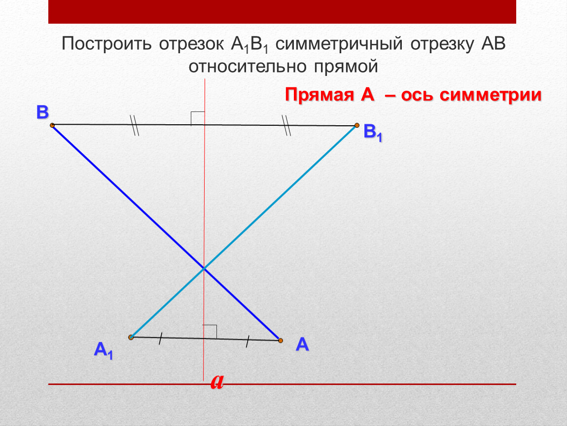 Симметричный отрезок. Построить отрезок симметричный отрезку относительно прямой. Отрезок симметричный отрезку относительно прямой. Построить симметричные отрезки.