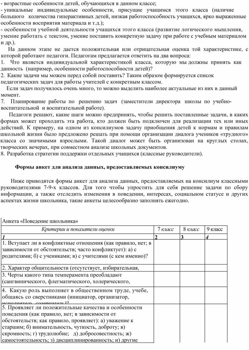 Пакет документов по психолого-медико-педагогическому консилиуму