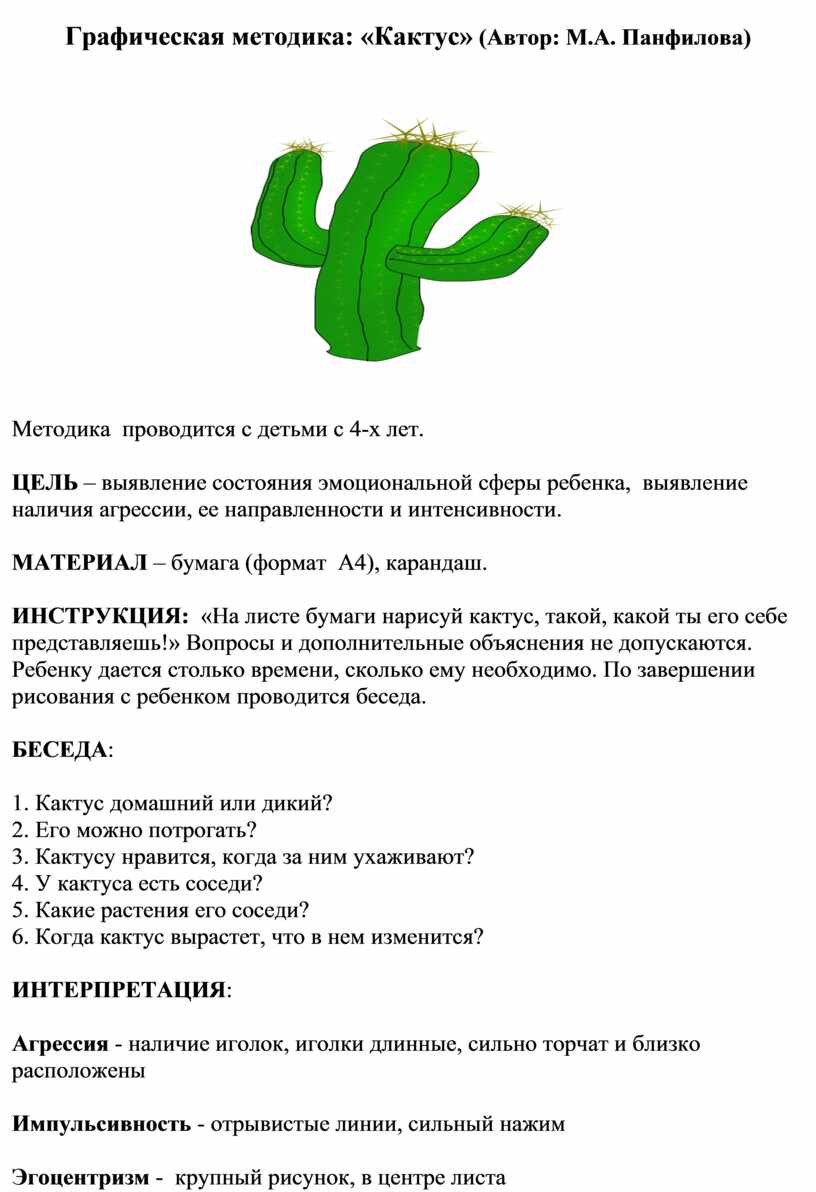 Методика кактус рисунки детей