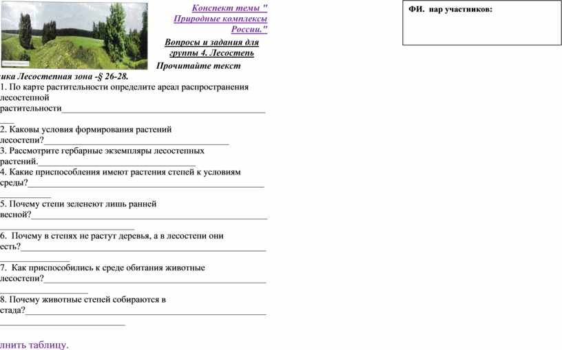 Конспект темы " Природные комплексы