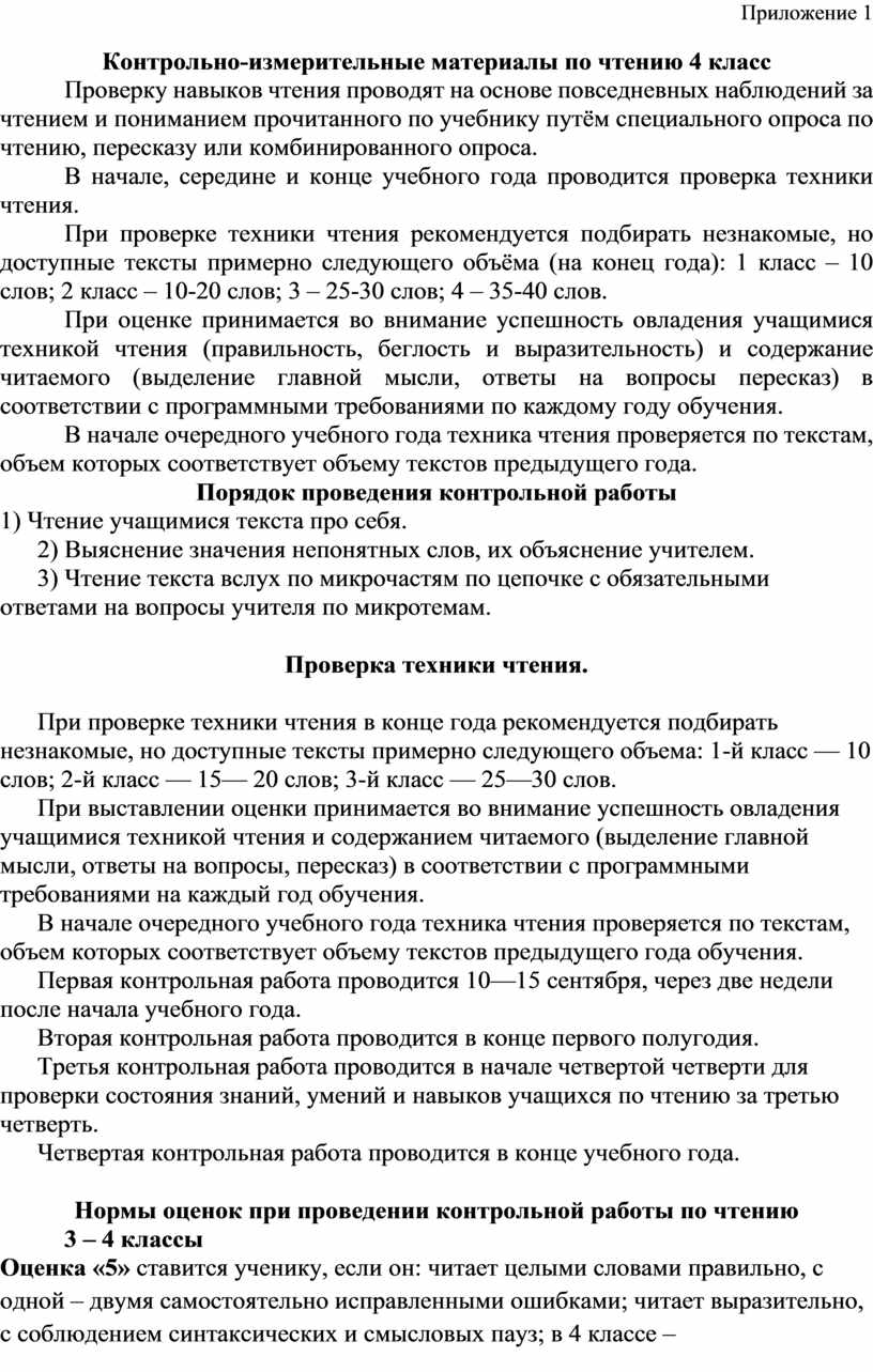 Адаптированная рабочая программа по чтению для 4 класса УО 1 вариант