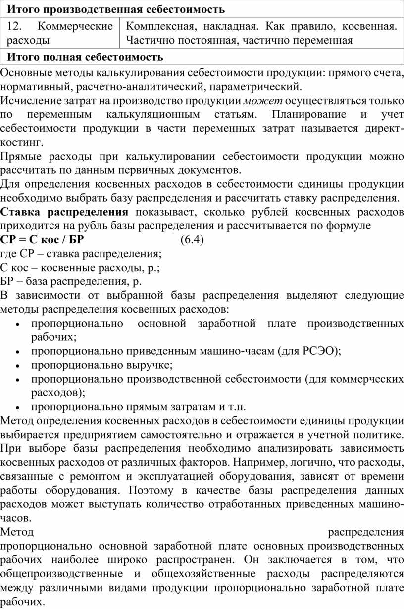 Группировка затрат по статьям калькуляции