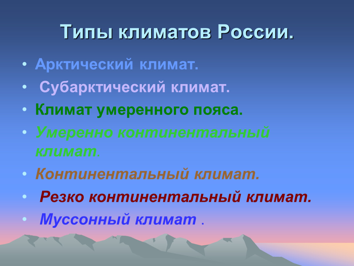 Типы климатов 8 класс. Виды климата. Арктический Тип климата. Климат России кратко. Тип климата в Арктике.