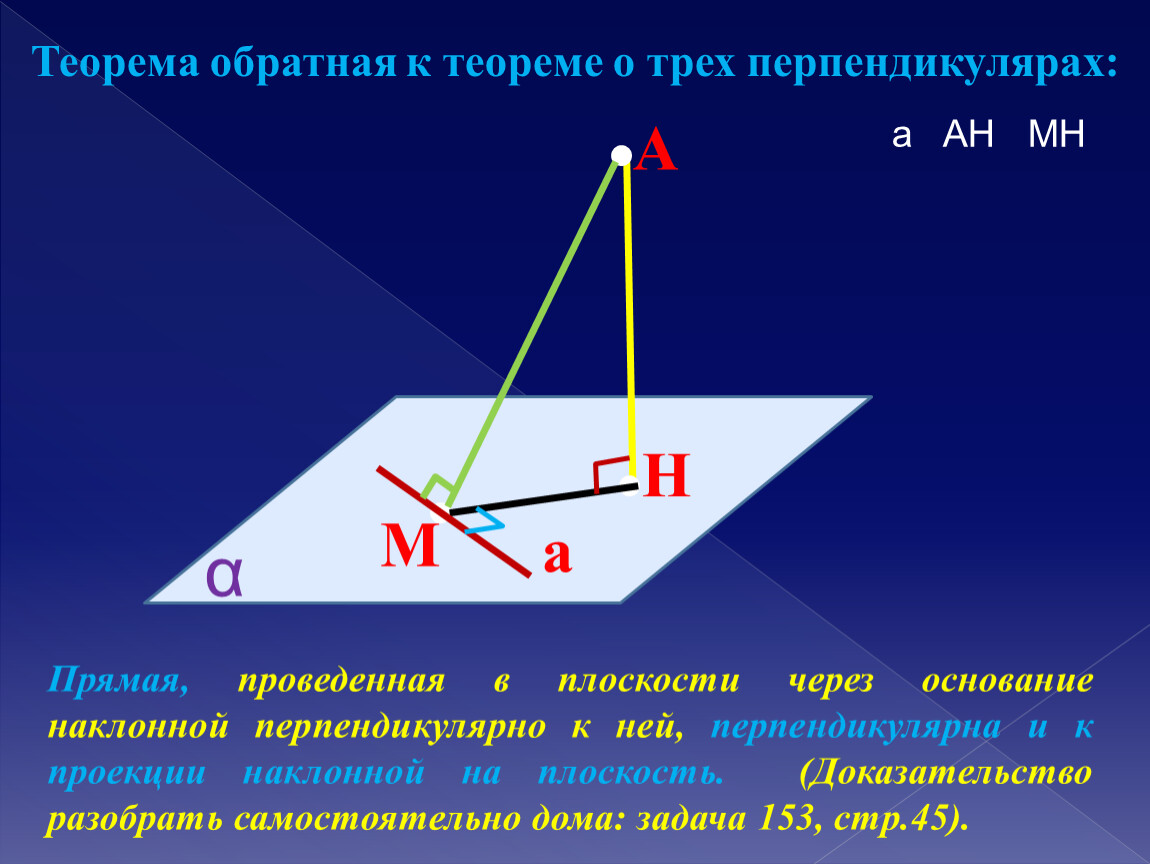 Теорема о трех перпендикулярах решение. Теорема Обратная теореме о трех перпендикулярах. Теорема о трех перпендикулярах прямая и Обратная. Обратная теорема о 3 перпендикулярах. Теорема о 3 перпендикулярах прямая и Обратная.
