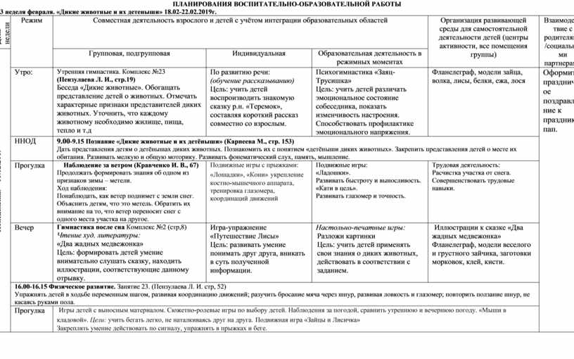 Календарный план животные жарких стран старшая группа