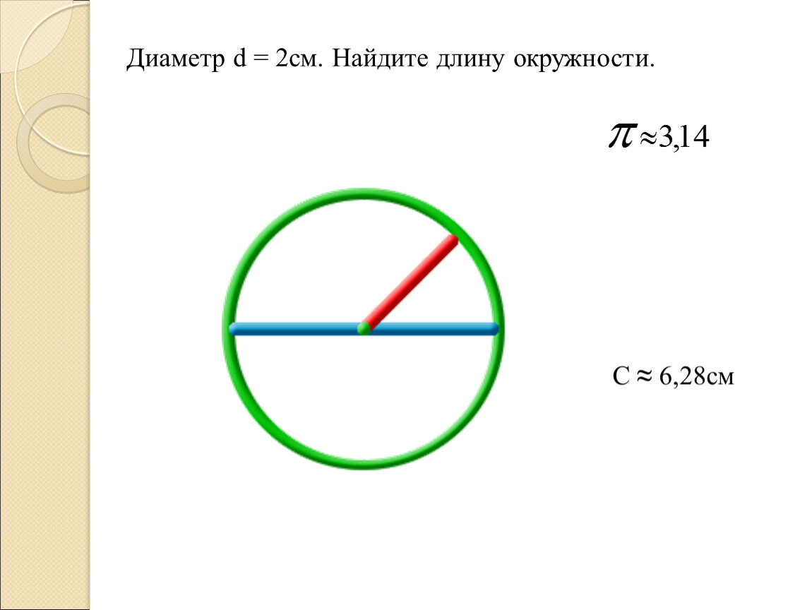 Диаметр d = 2см. Найдите длину окружности