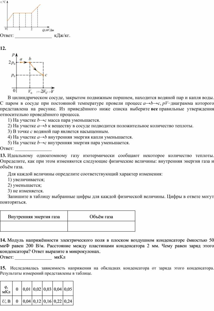 Экзаменационная работа по физике. 10 класс.