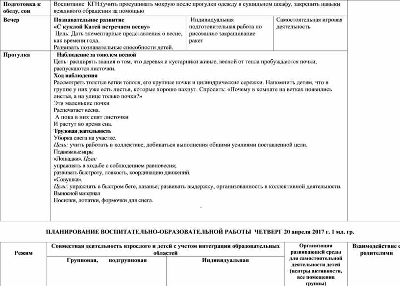 План воспитательно образовательной работы в 1 младшей группе май