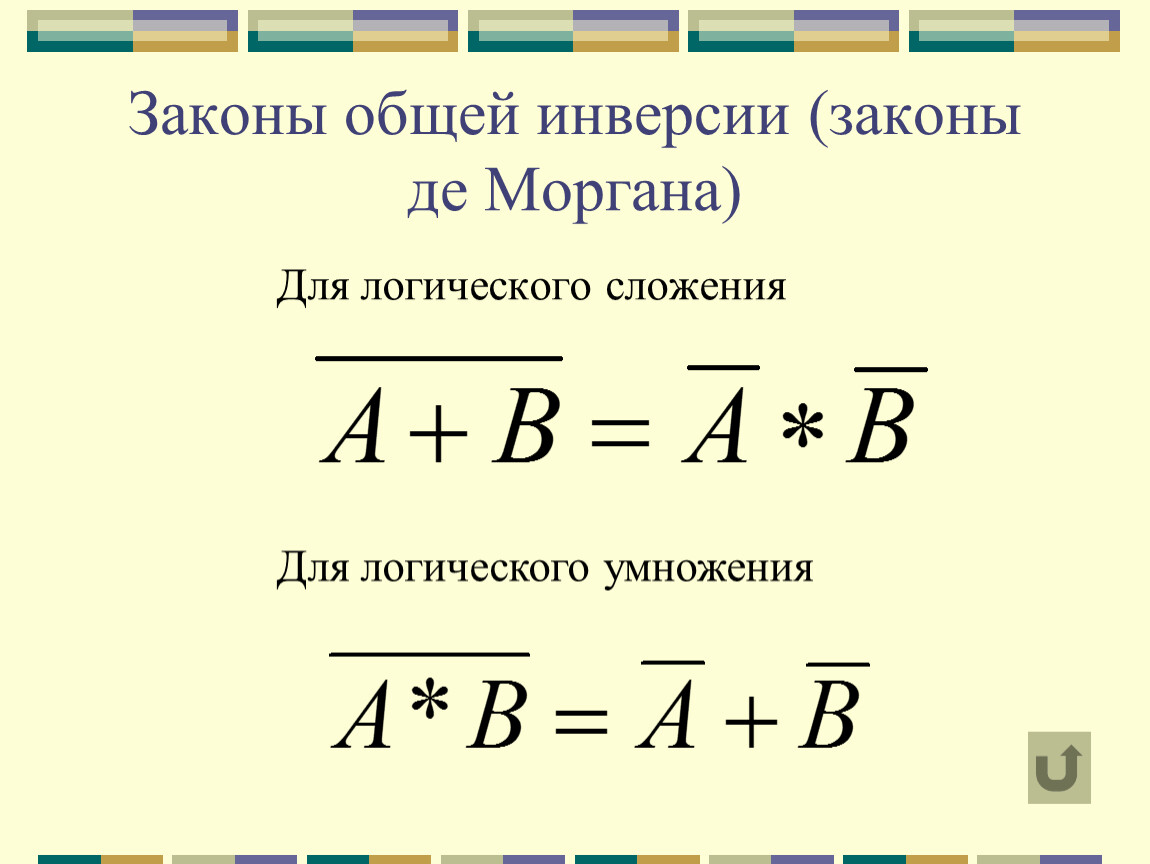 Закон де моргана. Закон общей инверсии. Закон инверсии де Моргана. Закон общей инверсии законы де Моргана для логического сложения.