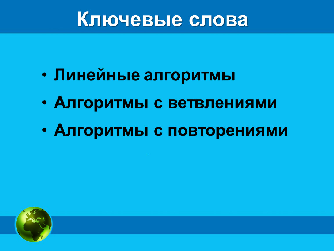 Слово линейный. Типы алгоритмов. Алгоритм с повторением. Линейный текст.