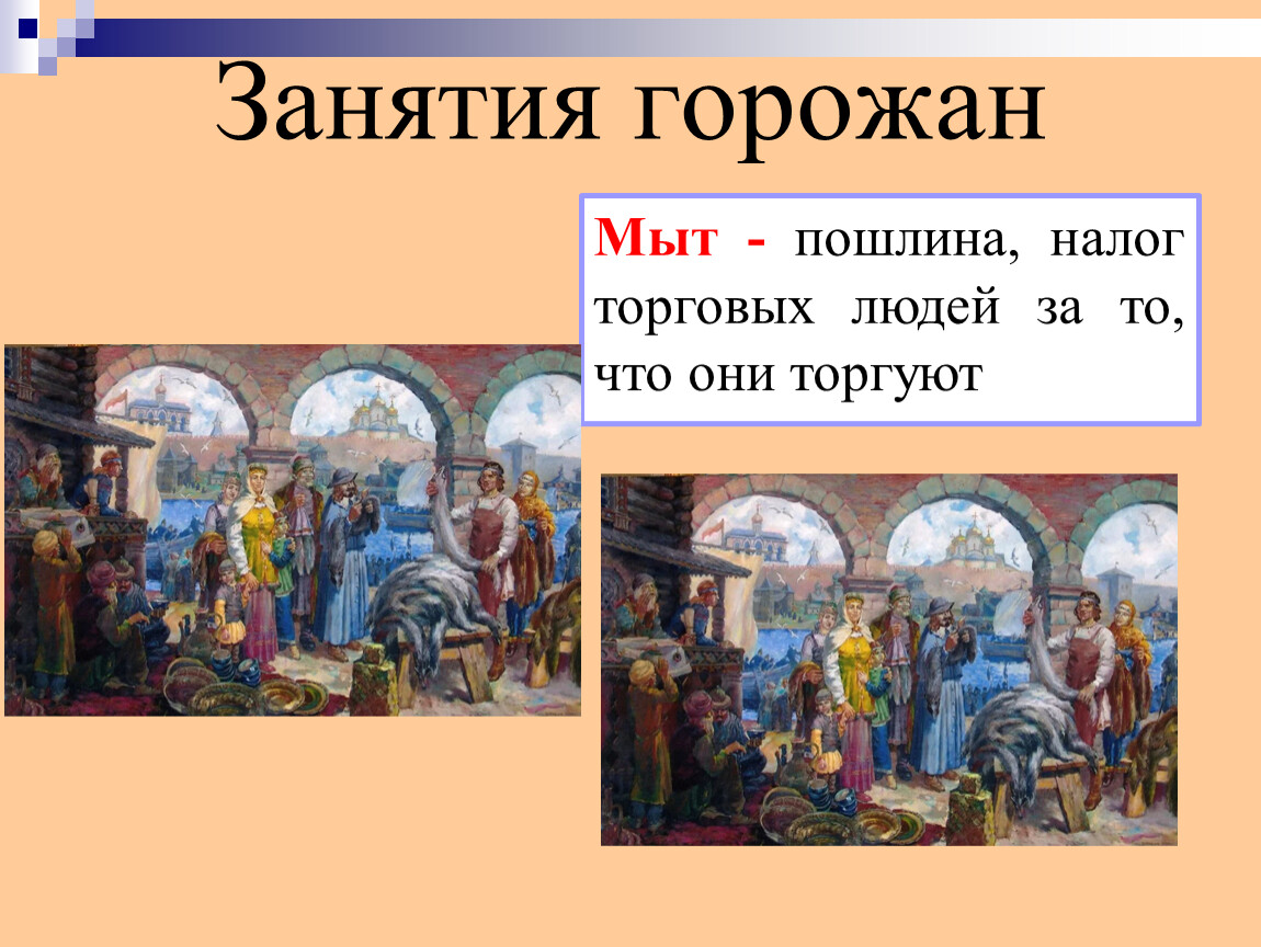 Занятия горожан. Занятия горожан в 9-12 веках. Мыт это в древней Руси. Мыт пошлина.