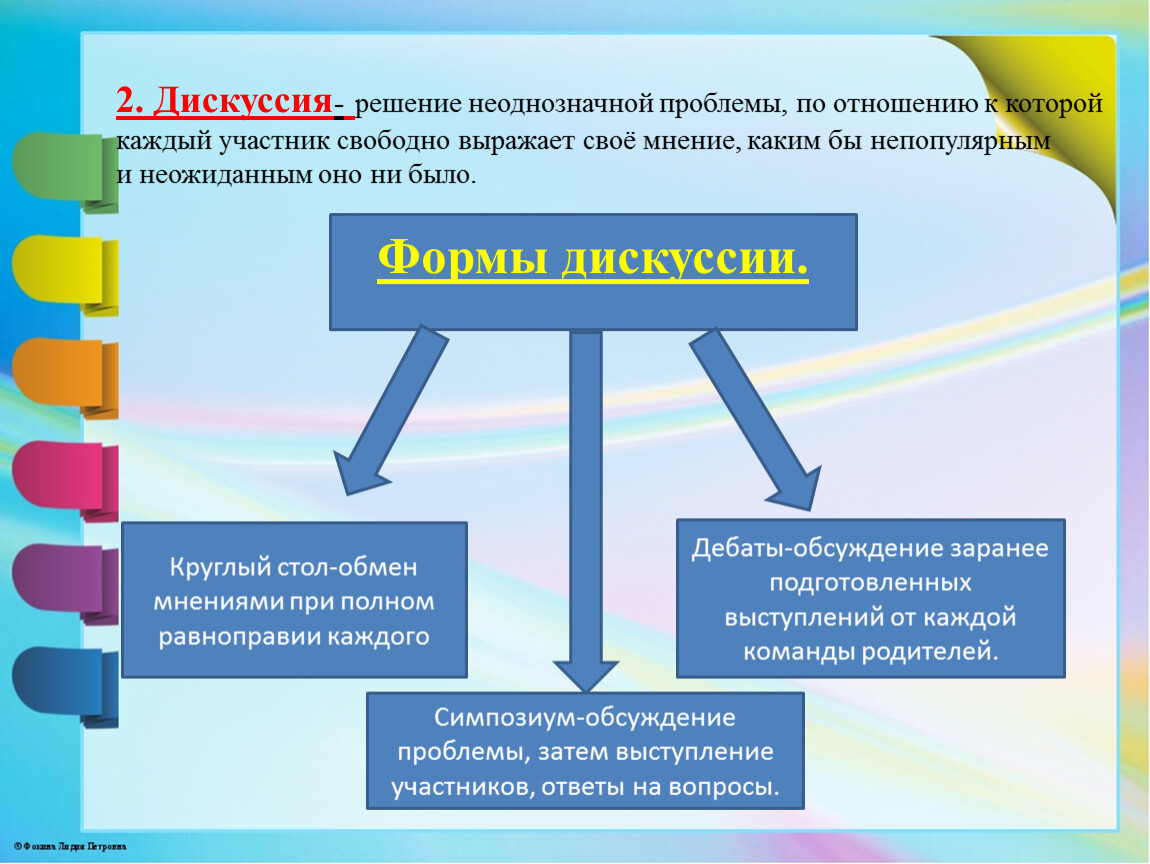 Участник свободной. Формы дискуссии. Дискуссионные формы работы. Проблемы решаемые на дебатах.