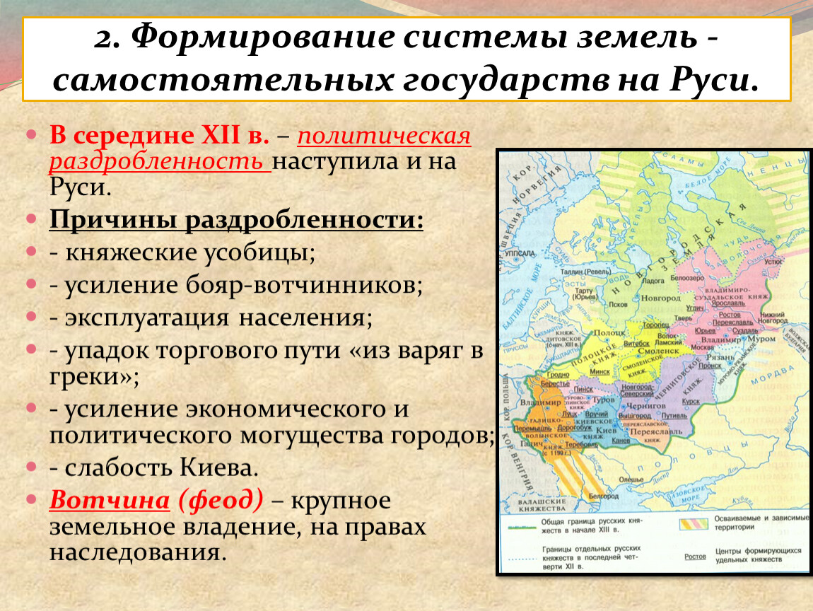 Раздробленность древнерусского государства период. Формирование системы земель самостоятельных государств на Руси. Формирование системы земель – самостоятельных государств. 6 Класс. План формирование системы земель самостоятельных государств на Руси.