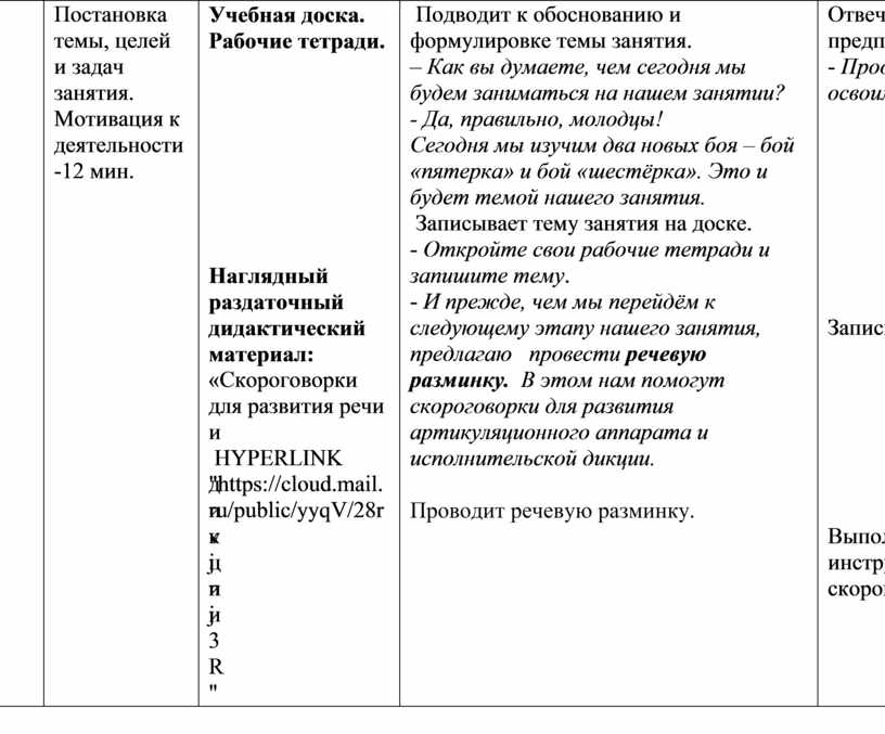 Постановка темы, целей и задач занятия