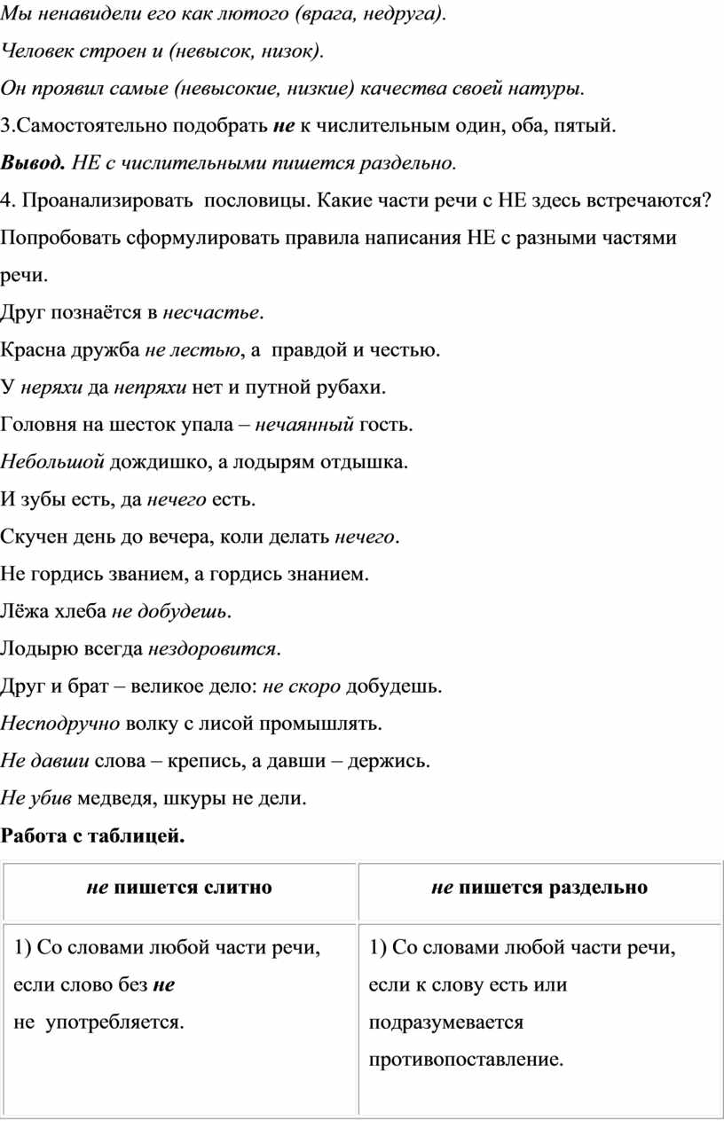 Правописание частицы НЕ с различными частями речи