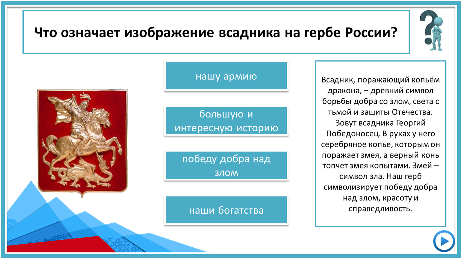 Что означает изображение всадника на гербе россии