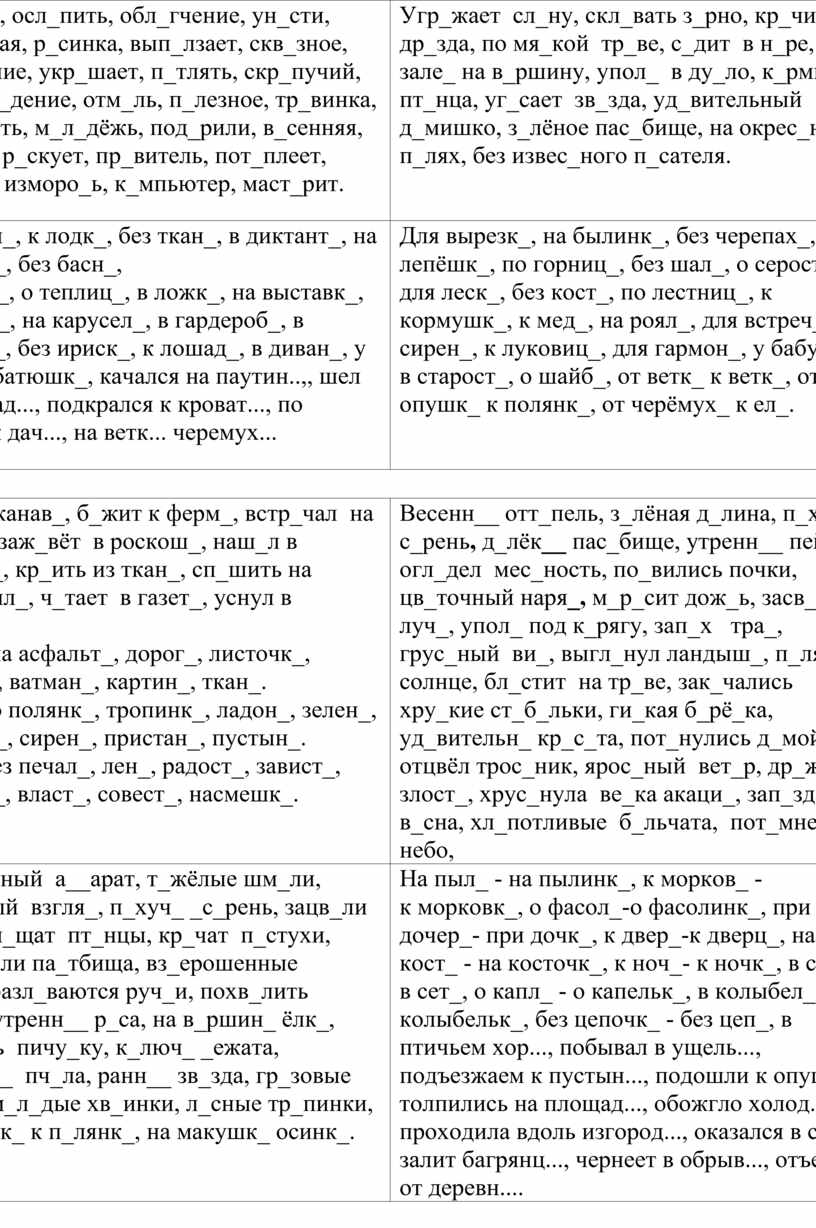 Карточки по русскому языку 1-4класс. (Закрепление и систематизация знаний)