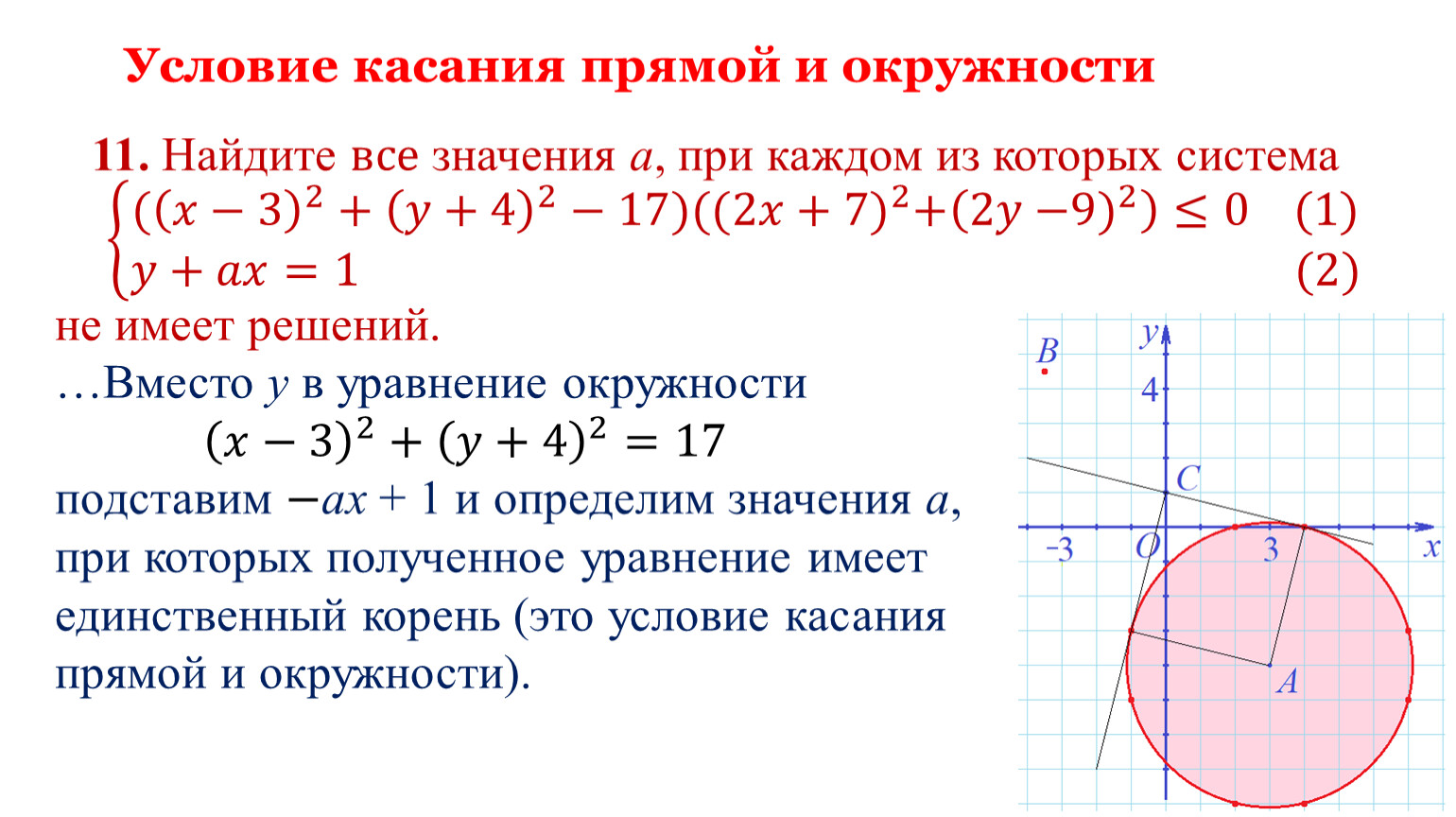 Параметр условие. Условие касания прямой и окружности. Как найти точку касания прямой и окружности. Уравнение касания прямой и окружности. Условие касания функции и прямой.