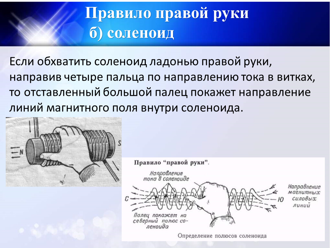 Если обхватить соленоид ладонью правой руки