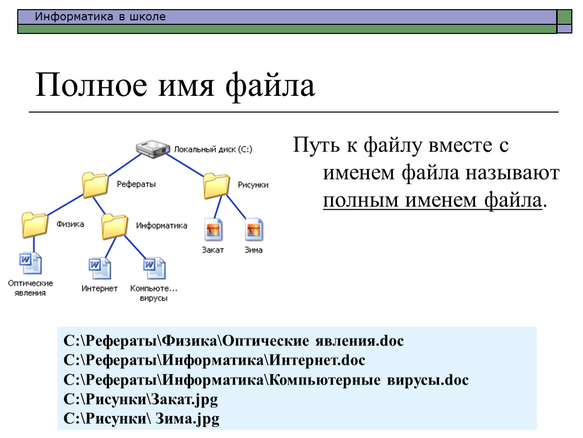 Дано дерево каталогов составь полное имя файла диаграмма xls