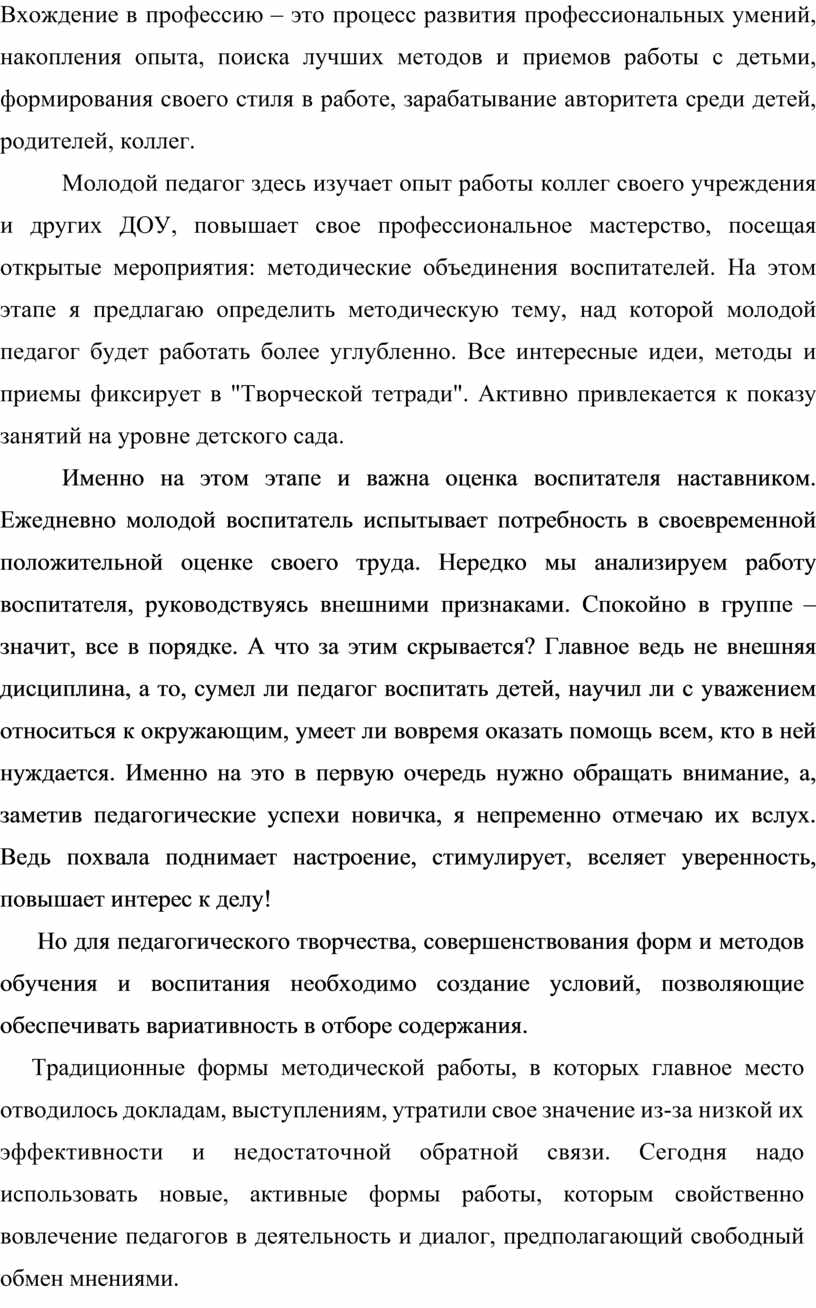 Описание опыта работы педагога-наставника в ДОУ