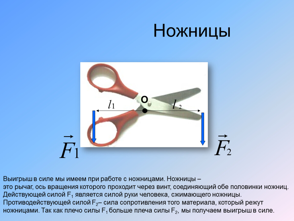 Ножницы это. Выигрыш в силе у ножниц. Ножницы рычаг. Детали ножниц. Ось вращения рычага.