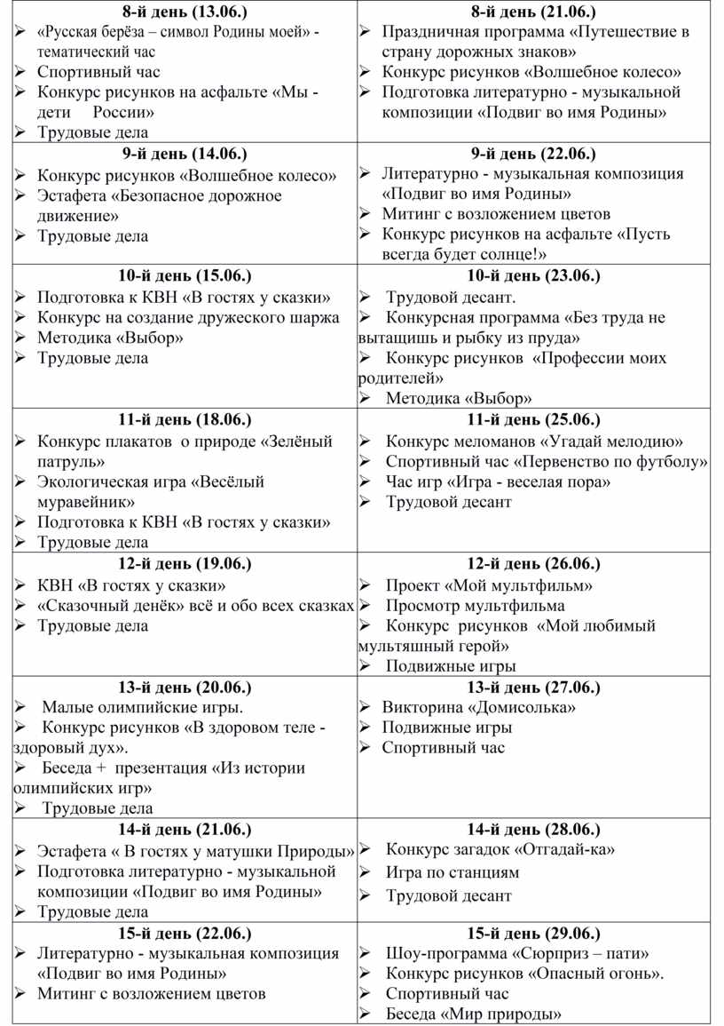 22 июня план мероприятий