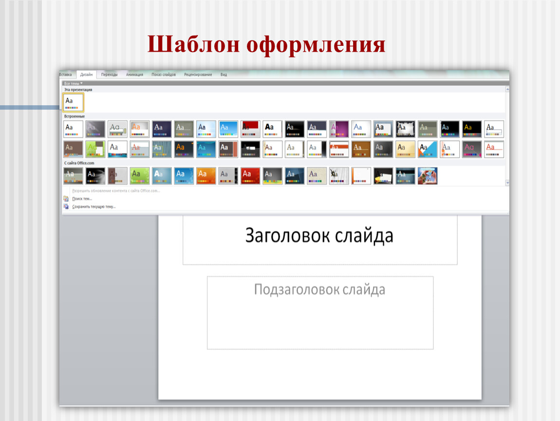 Заголовок слайда и подзаголовок слайда в презентации что