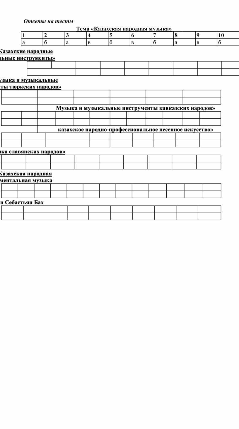 Тема «Казахские народные музыкальные инструменты» 1 2 3 4 5 6 7 8 9 а б в в а б а в а