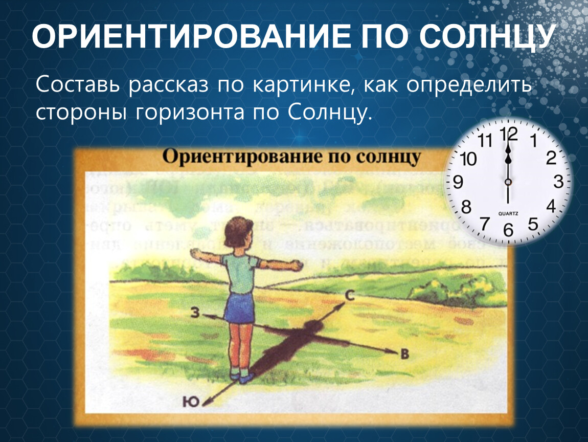 Быстро ориентироваться в ситуации. Ориентирование по солнцу. Ориентирование по солнцу рисунок. Ориентирование по тени человека. Ориентирование по солнцу 2 класс окружающий мир презентация.