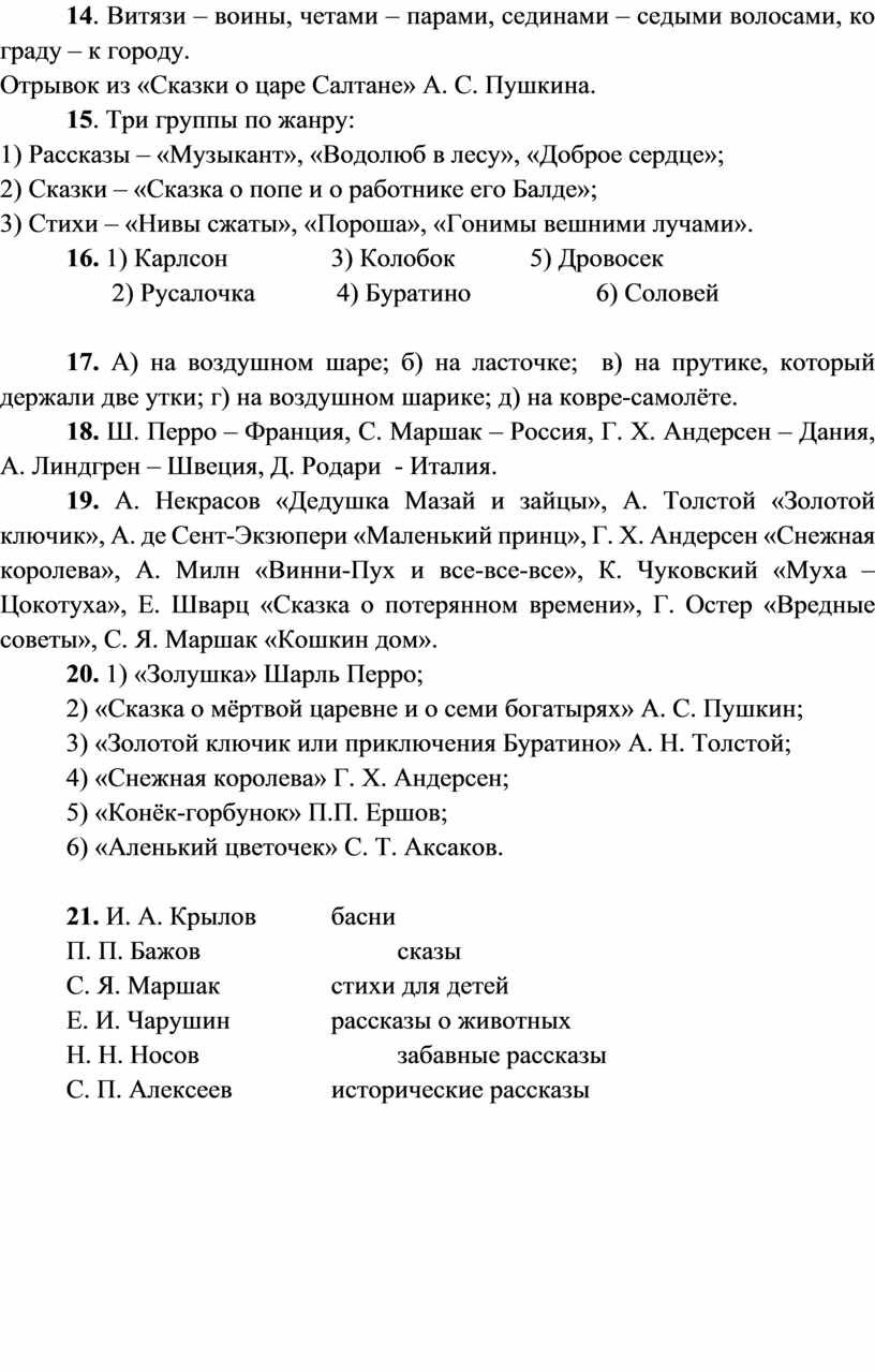 Олимпиадные задания по русской литературе 2 - 4 классы