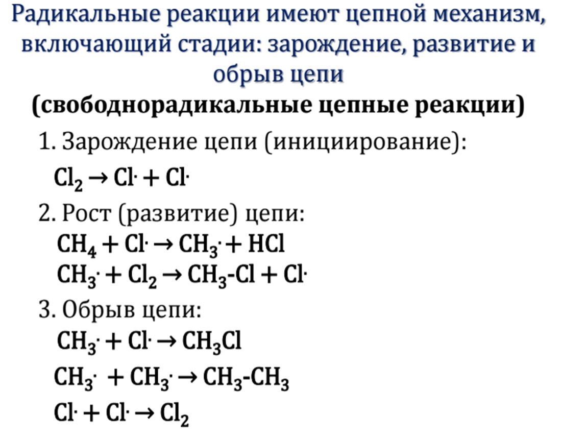 Метан хлор уравнение. Радикальный механизм реакции алканов. Реакции радикального замещения (SR) алканов. Механизм реакции радикального замещения алканов. Механизм цепной реакции алканов.