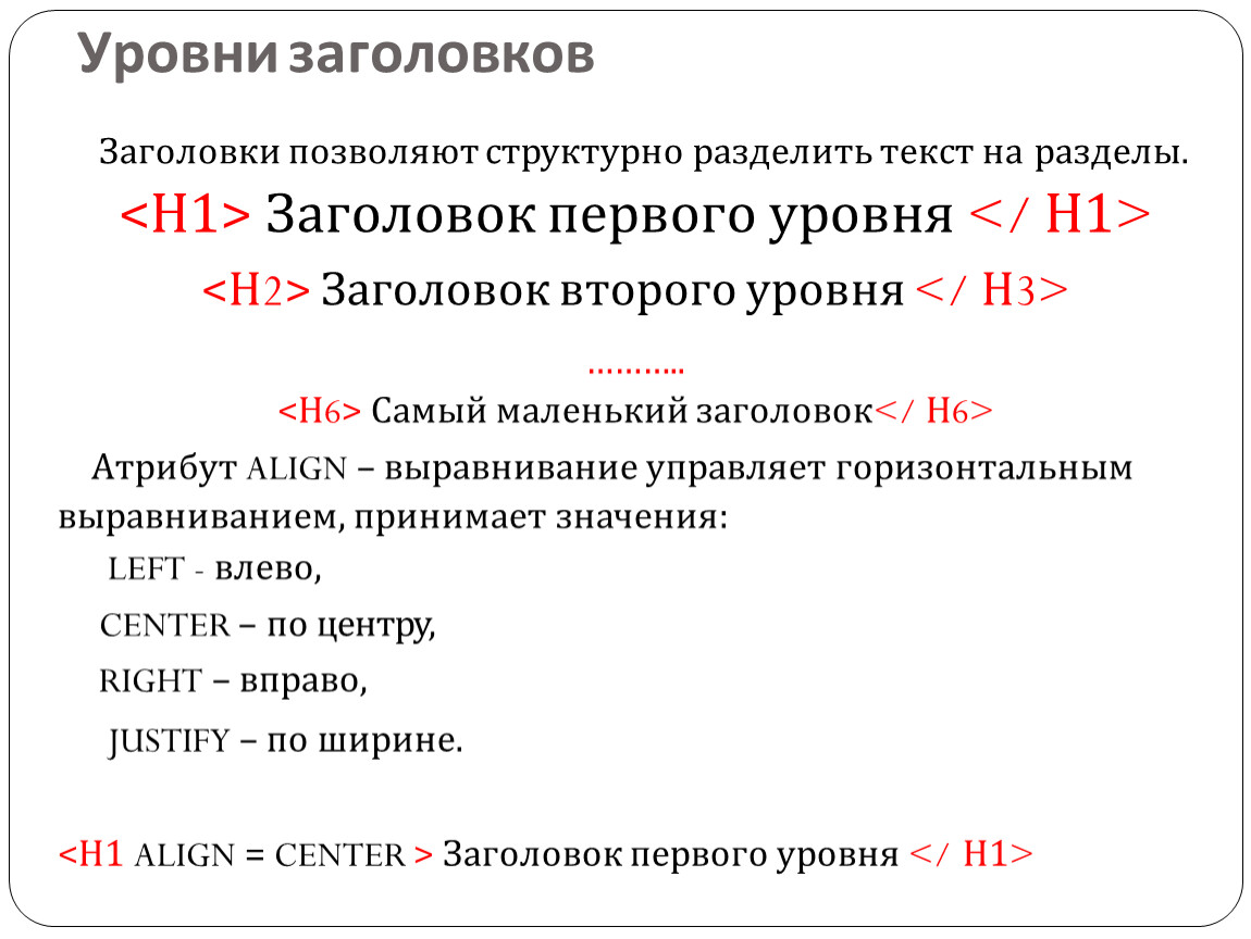 Тег заголовка первого уровня. Заголовок первого уровня. Уровни заголовков. Уровни заголовков html. Заголовок второго уровня в html.