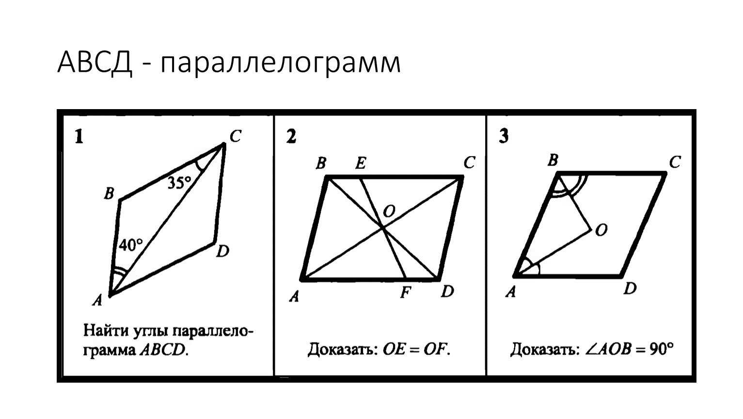 Геометрия 8 класс параллелограмм АВСД