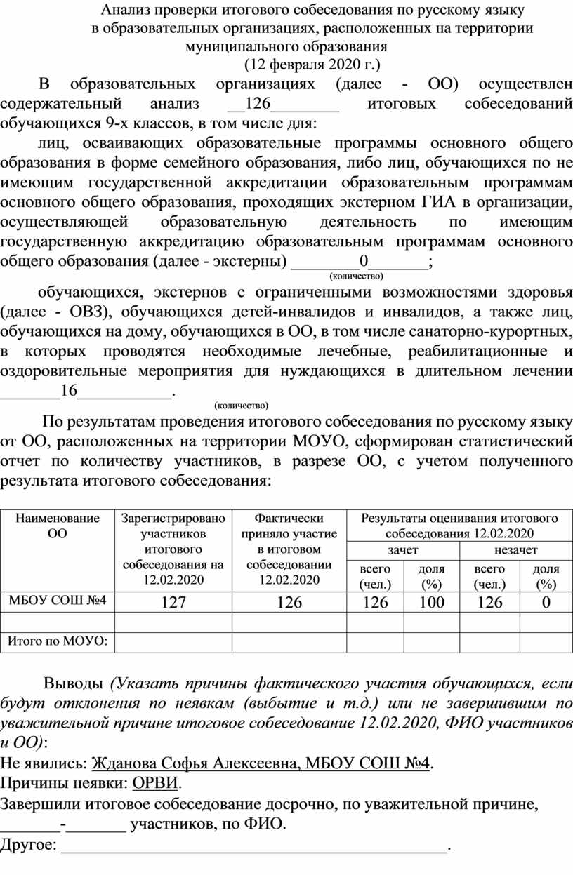 Аналитическая справка по результатам устного собеседования