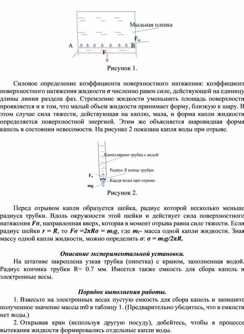 Коэффициент поверхностного натяжения мыльной пленки