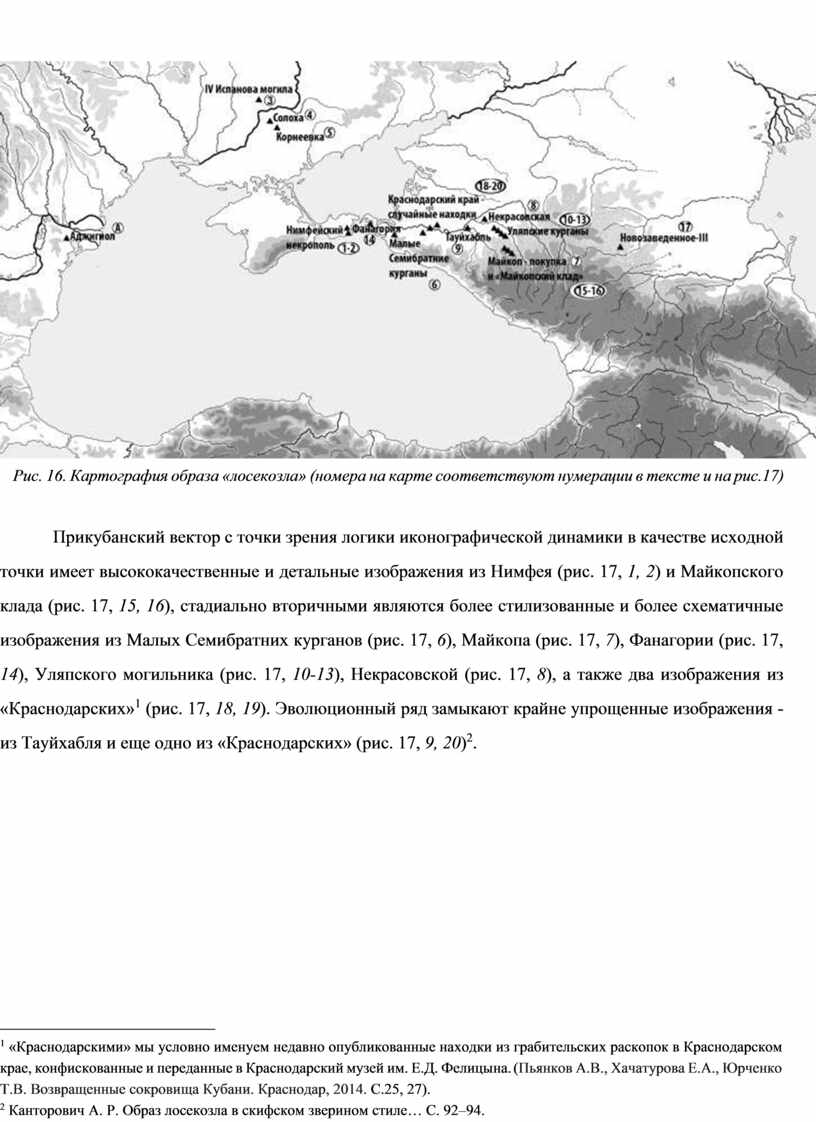 Рис. 16. Картография образа «лосекозла» (номера на карте соответствуют нумерации в тексте и на рис