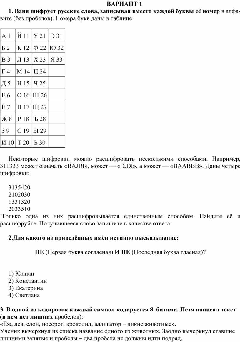 Вася шифрует русские слова записывая вместо каждой