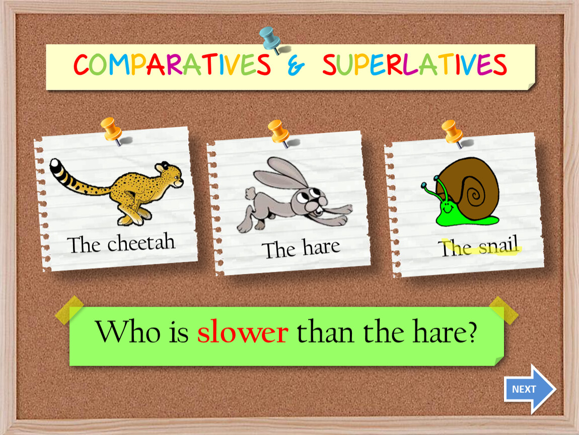 Slow comparative. Презентация English for Kids. Comparatives for Kids presentation. Slow Comparative and Superlative. Comparatives and Superlatives games.