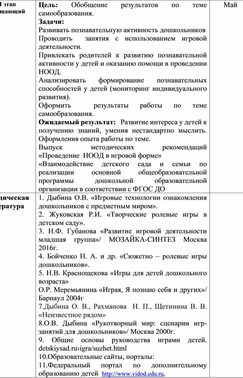 План по самообразованию «Развитие познавательных способностей детей младшего  дошкольного возраста посредством игровой