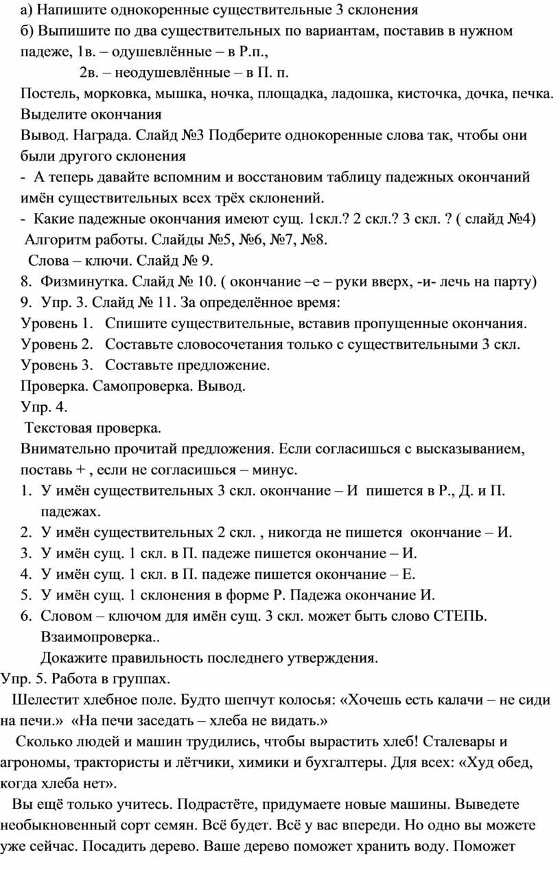 Правописание безударных окончаний имён существительных 3 склонения (4  класс, русский язык)