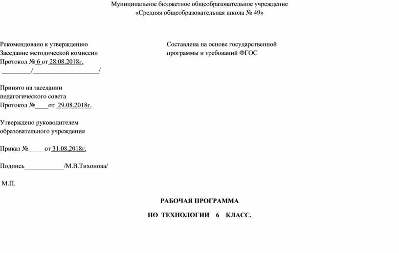 Рабочая программа по технологии для 5 класса 2020-2021 уч. год