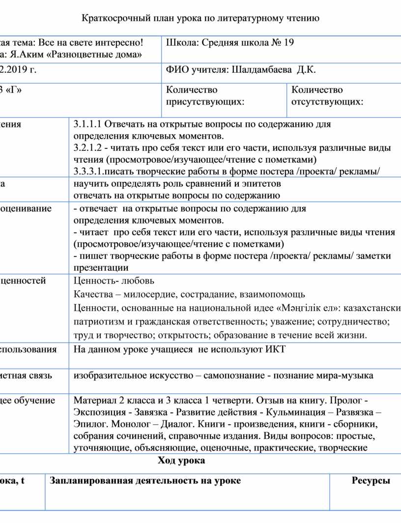 Литературное чтение 3 класс. Тема урока: Я.Аким «Разноцветные дома»