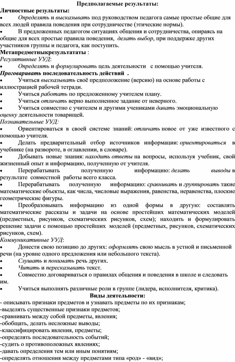 Предполагаемые результаты проекта