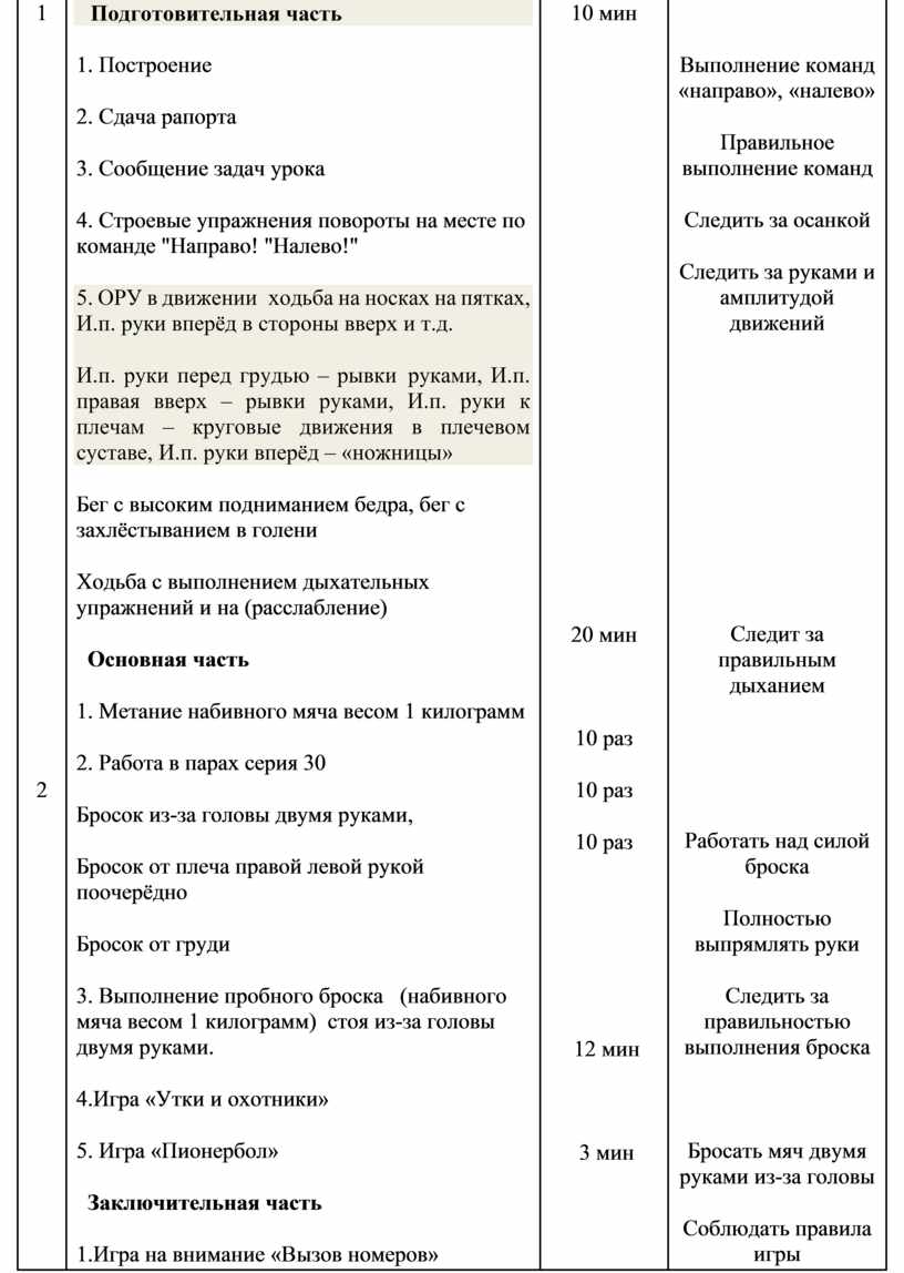 План конспект подготовительной части занятия