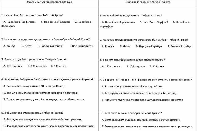 Проект аграрной реформы тиберия гракха