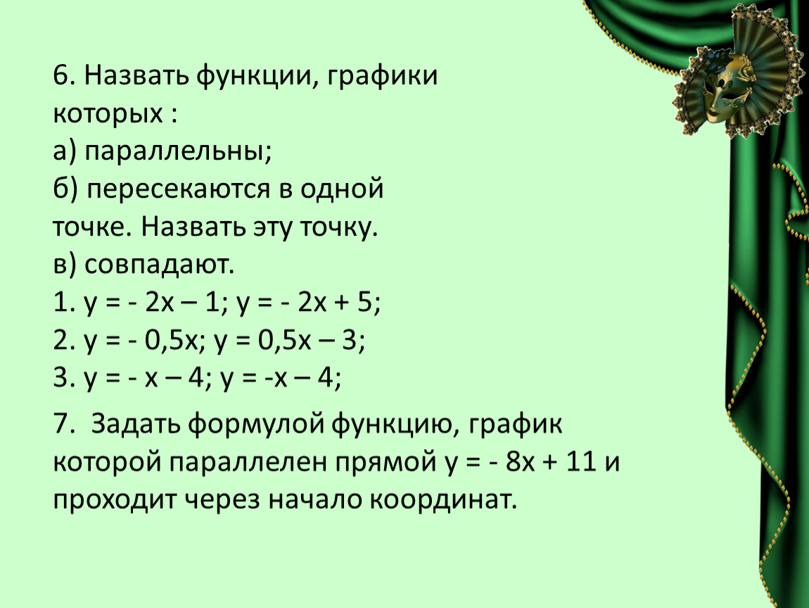 Формула линейной функции проходящей через начало координат